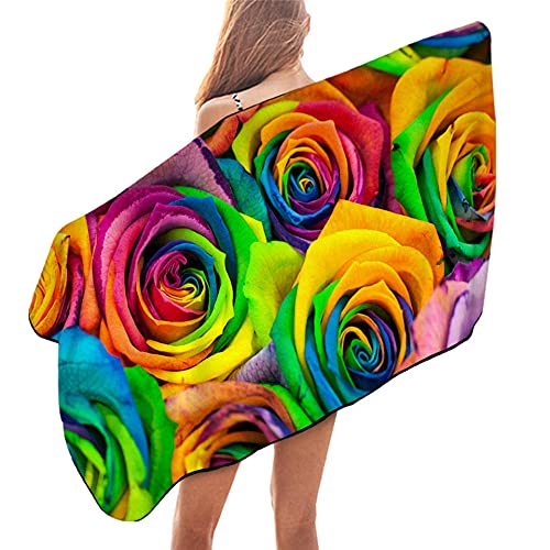 ZGDUGFU Grande Serviette De Voyage, Serviette de Bain de Rose colorée 3D Imprimer Microfibre Serviette de Plage Photographie Pique-Nique Tapis Fleur Couverture Mince Cover