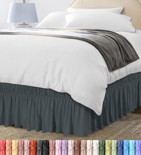 Utopia Bedding Twin Elastic Bed Ruffle - Easy Wrap Around Ruffle - Microfiber Bed Skirt with Adjustable Elastic Belt 16 Inch Tailored Drop - Hotel Quality Bedskirt, Fade Resistant (Twin, Grey)