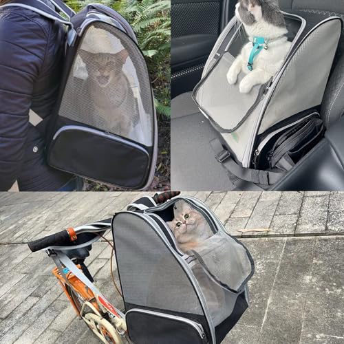 Katzenrucksack,Haustier Rucksäcke Haustier Tragetasche für 2-10kg Hunde und Katzen weich, faltbar Grau