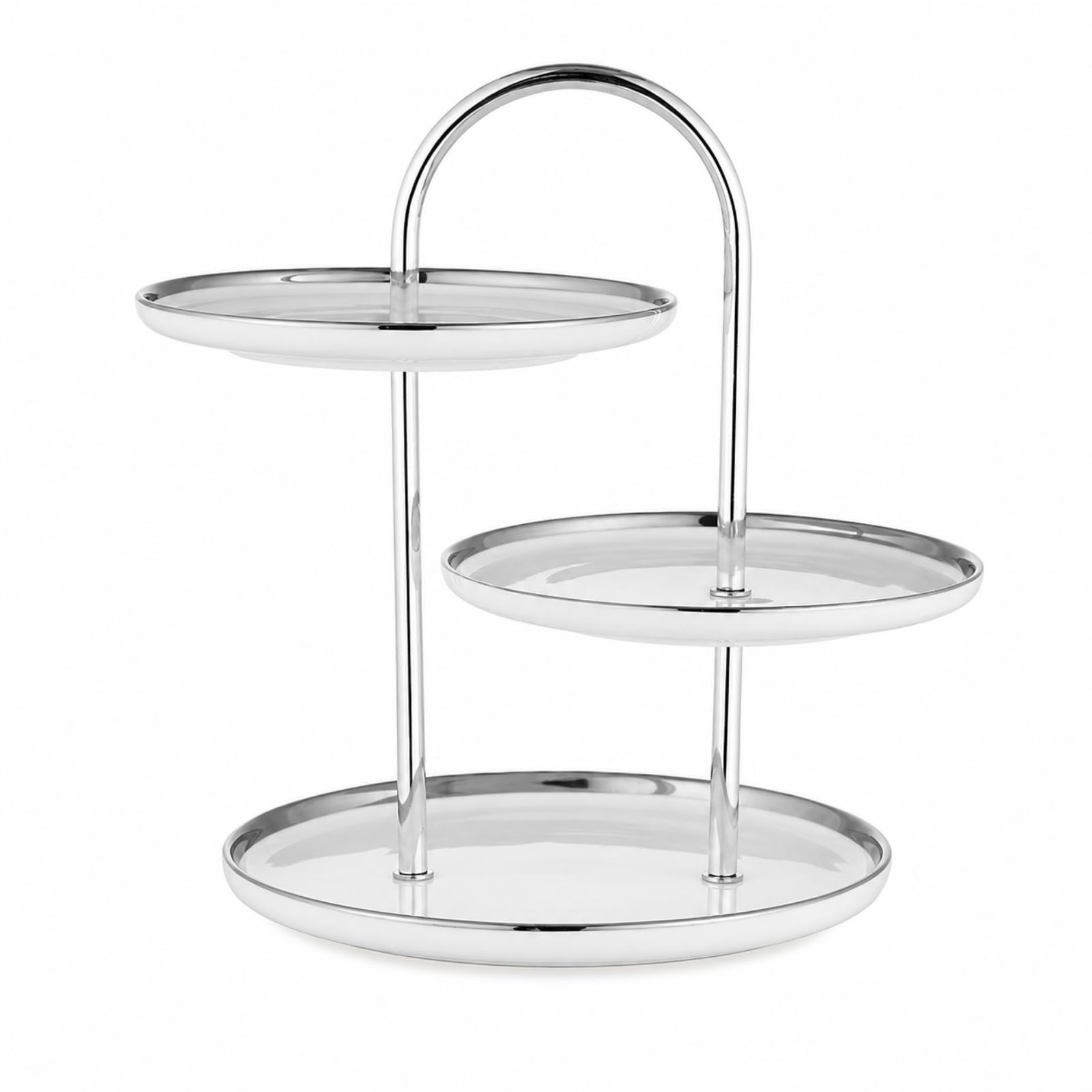 Gralara Etagere mit Keramikschalen vielseitig Etagere mit DREI Ebenen pflegeleicht Gebäckständer für Hochzeit, Festtag, Silberrand, Dreistöckig, Silberner Ständer
