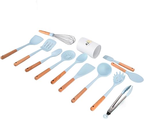 Miniatura 8 de Silicone Kitchenware Cooking Utensils Set, 12PCS, Blue - Heat Spatula Tools, 360 Rotating Dispenser, Modern Kitchen Gadget