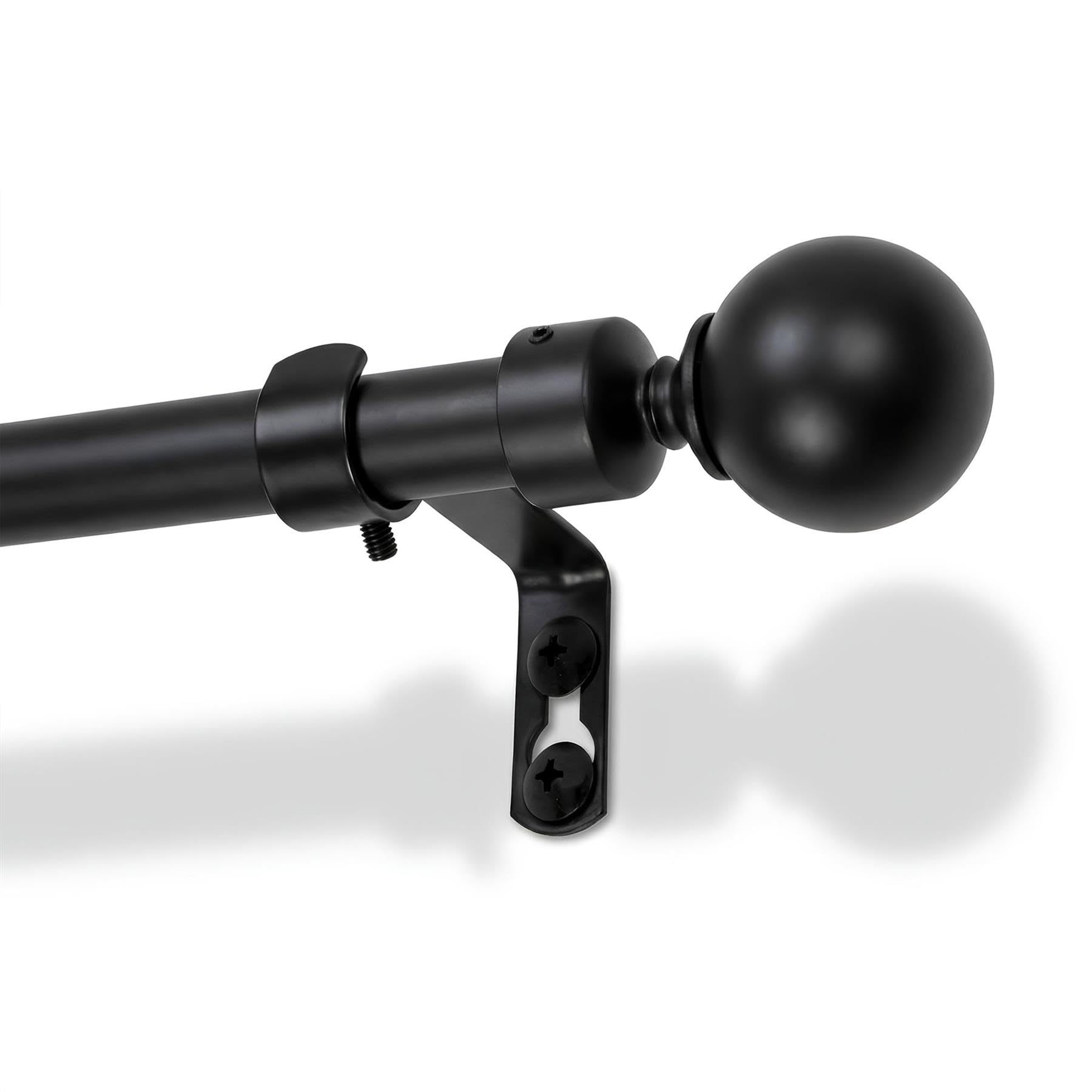 Harbour Housewares Extendable Metal Ball Curtain Pole Kit – 77 to 150cm – Matt Black - Telescopic, Eyelet & Ring Compatible, Brackets Included, Stylish Window Dressing