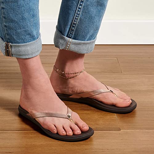 Image of OluKai Ho'opio Leather Women's Beach Sandals, Full-Grain Leather Flip-Flop Slides, Modern Low Profile Design & Comfortable Fit