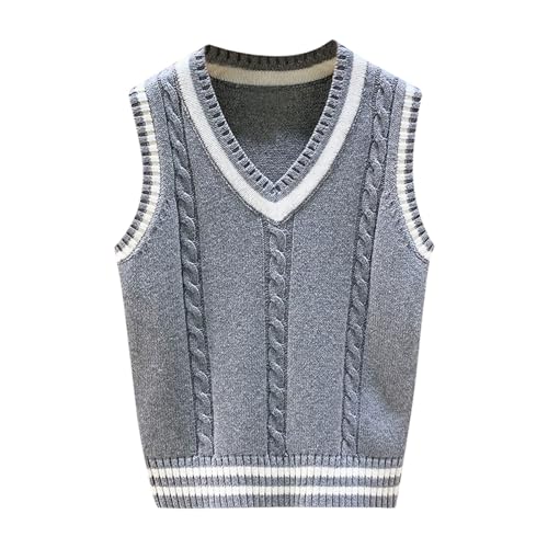 Girls Boys Preppy Sweater Vest V Neck Knitted Sweater Teen School Vest Warm Sleeveless Jacket Pullover Waistcoat Fall Clothes