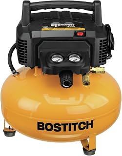 Bostitch 6 Gallon Pancake Air Compressor: Oil-Free Pump, 150 PSI, 2.6 CFM@90 PSI for Woodworking, Roofing & Jobsites