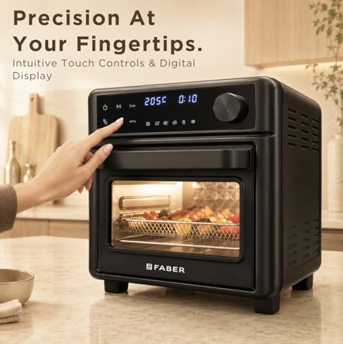 Image of Faber Air Fryer Oven 14L 1400W|View Window| Digital control|Convection Function|Bake Tray, Tray Handle & Crumb Tray|Dishwasher safe removable parts|12 Presets|Roast,Fry,Toast,Defrost|FAO FryMax 14D BK