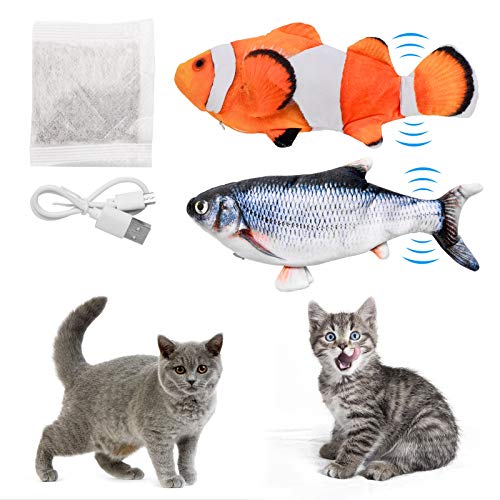 ZITFRI 2 Pcs Jouet Poisson Electronique Jouet Interactif pour Chat en Mouvement Poisson pour Chat avec Cataire USB Rechargeable