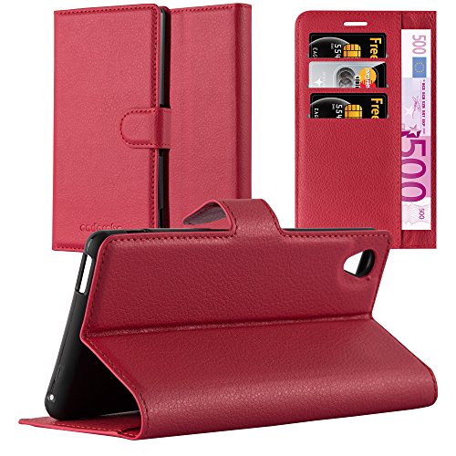 Cadorabo Book Case Compatible with Sony Xperia M4 Aqua in Candy Apple RED - with Magnetic Closure, Stand Function and Card Slot - Wallet Etui Cover Pouch PU Leather Flip