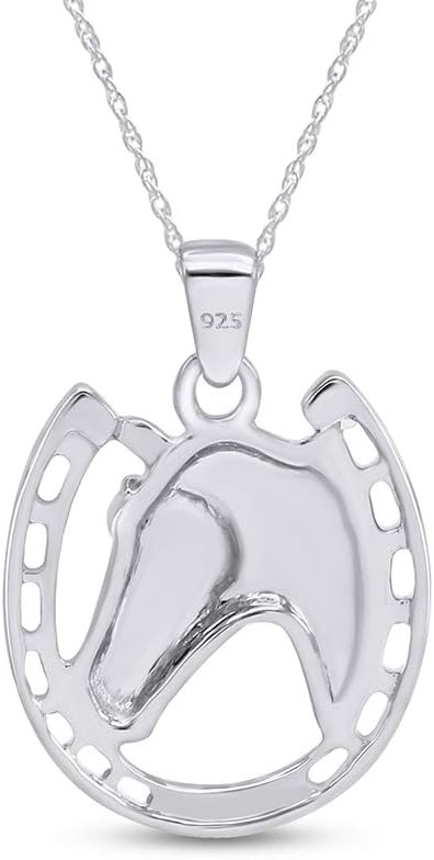 Jewel Zone US 14k Gold Over Sterling Silver Horse face and Horseshoe Pendant Necklace Charm - Image 3
