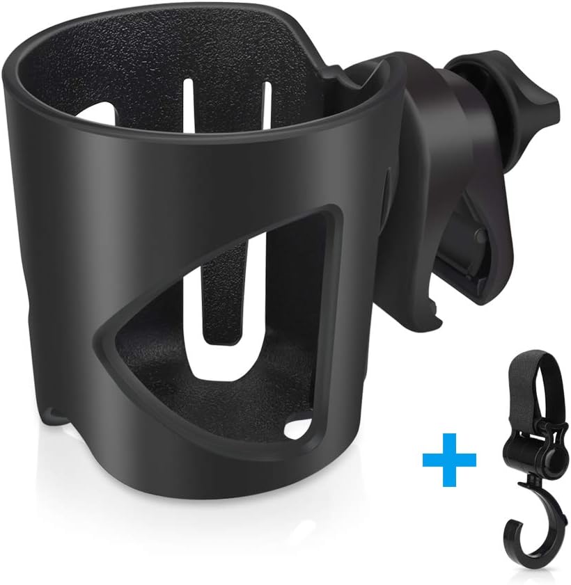 Pram Cup Holder,DIAOCARE Pushchair/Stroller Cup Holder Universal,Adjustable Baby Bottle Organizer for Stroller with Pram Hook,Suitable for Baby Buggy and Bike(Black)