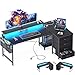 ODK Escritorio Esquinero Reversible, 160x80x84.7cm Escritorio Gaming en L con LED, Mesa en L con 4 Cajón, Mesa de Ordenador con Puerto de Carga USB y Toma de Corriente para Hogar, Negro