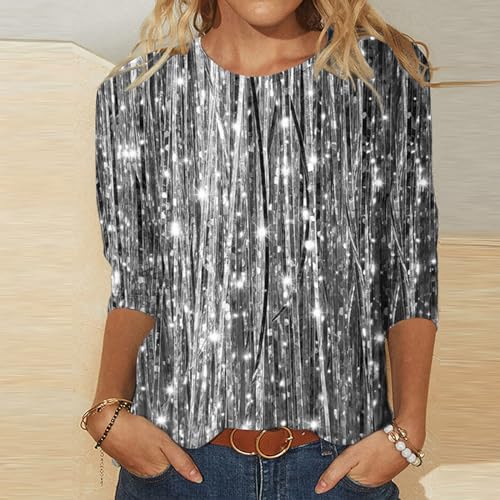 Homisy Camiseta feminina de manga 3/4, estampada, plus size, casual, elegante, folgada, leve, primav