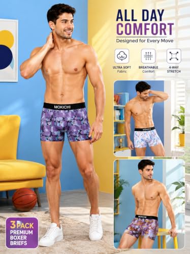 Image of Men's Printed Boxer Briefs | Comfortable Trunk-Style Innerwear with Elastic Waistband | Multicolor Pack of 3