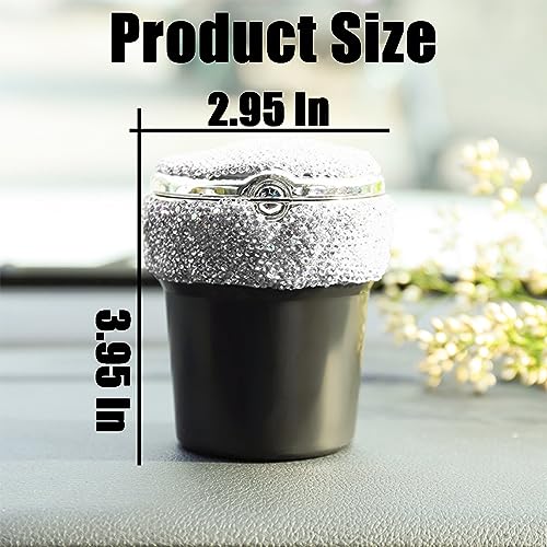 Image of BESULEN Bling Car Ashtray, Portable Auto Cigarette Ashtray with Lid, Cigarette Smokeless Cylinder Cup Holder with LED Light Indicator, Crystal Diamond Auto Accessories for Home, Office (White)