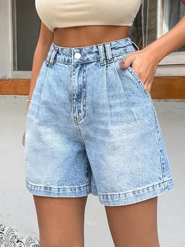 Image of Shasmi Girl's & Women's High Waisted Denim Shorts, 2025 Fashion Vintage Wash, Straight Cut (Short 234)