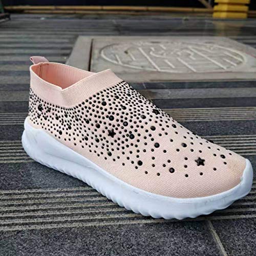 Fainosmny Women\'s Ladies Ankle Flat Loafers Crystal Fashion Bling Sneakers Casual Shoes Plus Size Slip On Sports Work Shoes Pink