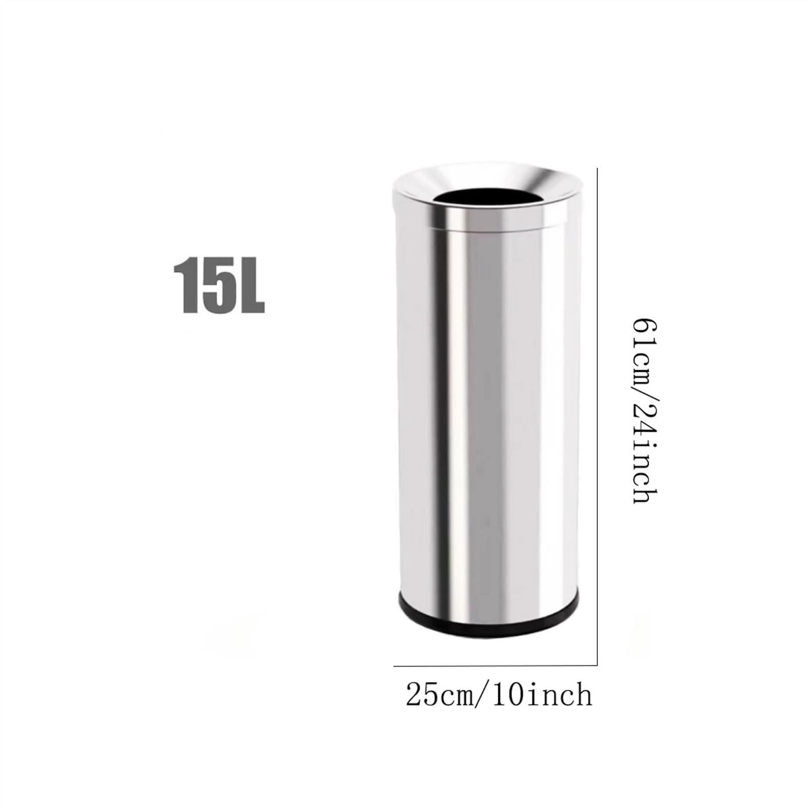 Cubo de Basura Papelera de Acero Inoxidable de 15 L, de Tiro Recto, con Parte Superior Abierta, for Cocina, Color Plateado, for Papelera de Oficina en casa Papelera Baño(Pequeño)
