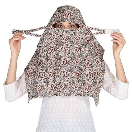 Image of Scarf Face Cover Mask Sun Protection Hair,Head, Neck, Nose Safety Head Wrap Scarf For Women Girls Daily Use Dupatta Hijab Double Layer Cotton Printed Kalamkari