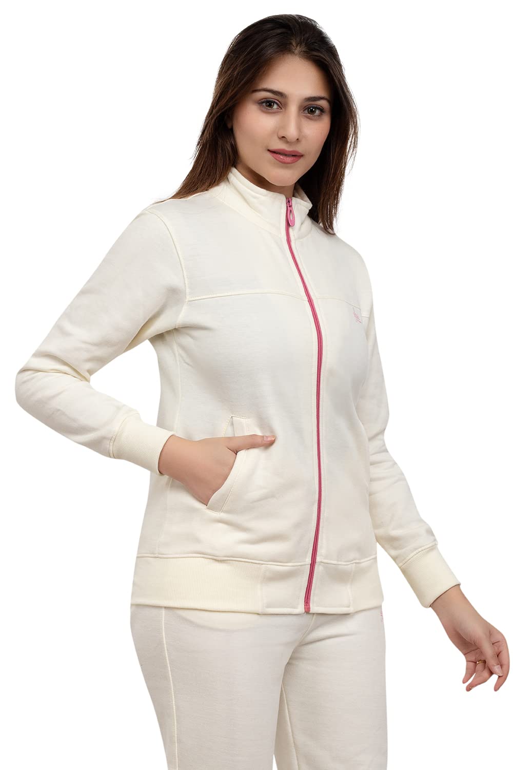 YHA Women's Regular Fit Zipper Jacket Off White - Image 4 thumbnail