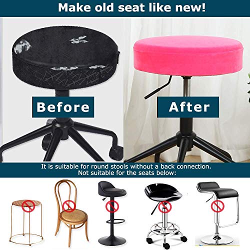 Image of SINOSSO Round Vanity Bench Covers Set of 4, Dia.(13 inch- 15.5 inch) Super Soft Velvet Stretch Washable Bar Stool Slipcover Seat Protector, (Round, Hot Pink, 4 Counts)