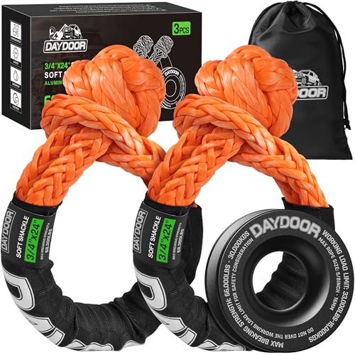 Image of DAYDOOR 68,300 LBS Soft Shackle Recovery Kit, 3 /4 inch x 24 inch (2-Pack) with 7075 Aluminum Snatch Ring, Winch Accessory for Ford F250 /F350, Ram 2500 /3500, Heavy Tractor & Full-Size Trucks(Orange)
