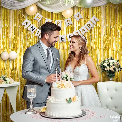 Image of KatchOn, Gold Fringe Backdrop - Pack of 2 | Golden Birthday Party Decorations | Gold Streamers for New Years Decorations 2026 | | New Years Eve Party Supplies 2026 | Hawaiian Party Backdrop