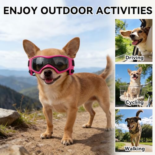 Image of Small Breed Dog Goggles, Pink Sunglasses with UV Protection and Adjustable Straps