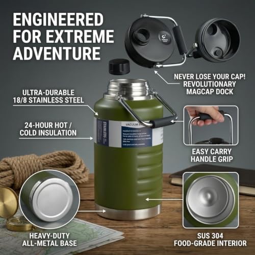 Image of Thermosteel Water Jug Insulated Tumbler with Magnet Lid 2100ml, Water from Bottle for Travel, Home, Office, School, Gym, Hotel and Dhaba 12+ Hours Hot and 18+ Hours Cold, Green
