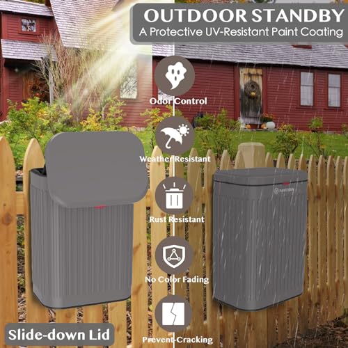 Image of PAWZIDEA 2.1 Gallon Wall Mount Dog Poop Trash Can Outside Odor Control, Outdoor Small Metal Dog Proof Waste Station with Lid & Activated Carbon, Weatherproof Pet Poop Bin Hang Fence, Backyard, Garbage