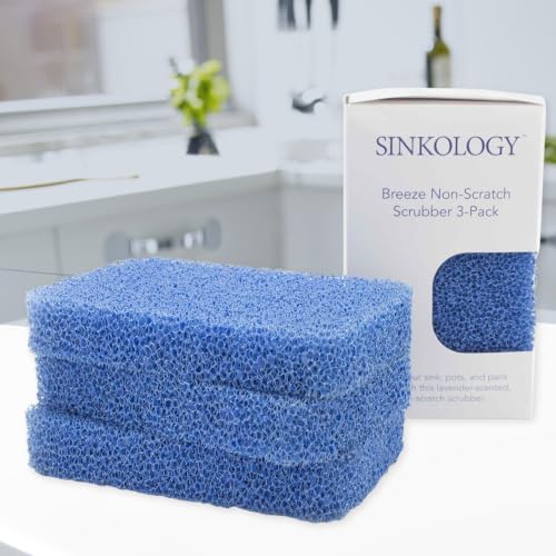 Image of Sinkology SSCRUB-101-3 Breeze Non-Scratch and Odor Resistant Silicone Scrubber Package of 3 Sponges, Blue, 3 Piece