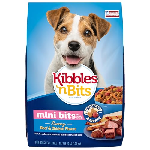 Kibbles n Bits Mini Bits Small Breed Dry Dog Food Savory Beef & Chicken Flavors for Adult Dogs 3.5 lb. Bag 4 Count