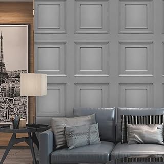 Snewvie 3D Wood Effect Wallpaper Wooden Panel Frame Realistic Textured Retro Embossed Grey Tartan Wallpaper for Living Room Feature Wall Bedroom,Grey