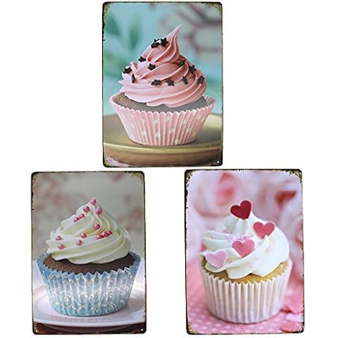 ARTCLUB Cupcake (Pack of 3) Cup Cake Metal Tin Sign Vintage Poster Wall Decor Cover