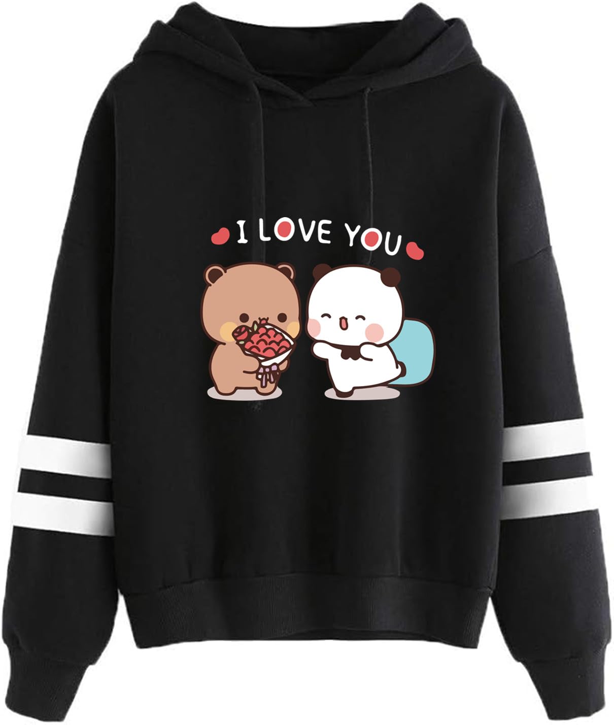 Nesthome Bluzy z kapturem damskie/męskie z długim rękawem, Harajuku, casualowa, z kapturem, Kawaii, panda, niedźwiedź, Hug Bubu and Dudu, "I Love You", śmieszny prezent