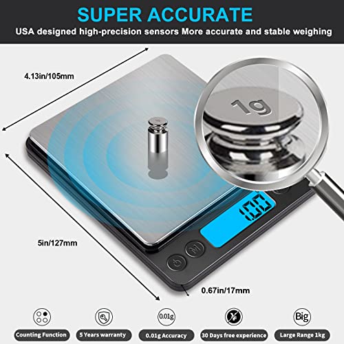 Small Digital Gram Scale 1000G By 0.01G, Meiya High Accuracy Scale For Food Ounces And Grams, Upgrade Usb Charging Kitchen Scale Digital Weight For Cooking, Baking, With Tare Function, 9 Units, 2 Tray #TOP2