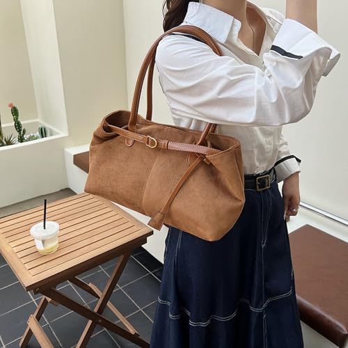 Suede Leather Casual Tote Handbag Large Capacity Retro Shoulder Bag Solid Color Vintage Tote Bag Travel Shopping Date Bag3
