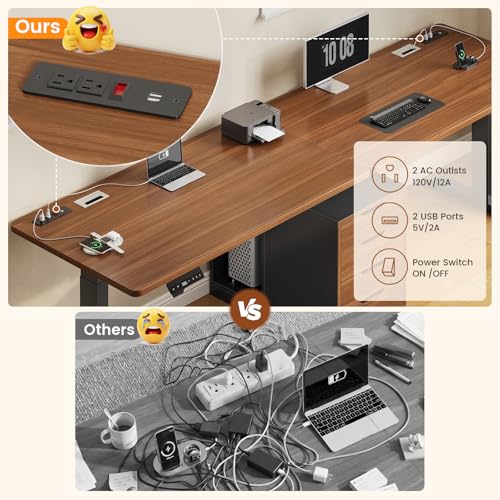 Image of SEDETA Standing Two Person Desk with 4 Drawers, 2 Power Outlets, CPU Stand