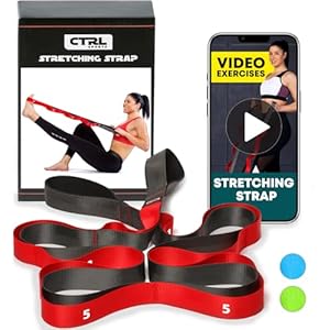 Stretching Strap with Loops – Non Elastic Stretch Band for Physical Therapy, Yoga Strap for Stretching Equipment, Stretch Bands for Exercise and Flexibility – Fascia, Hamstring & Leg Stretcher Belt
