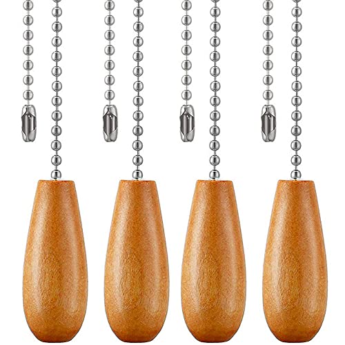 Image of Ceiling Fan Light Extender, 12 Inch Wooden Pull Chain Ornaments (Nickel Chain) - 4 Pcs