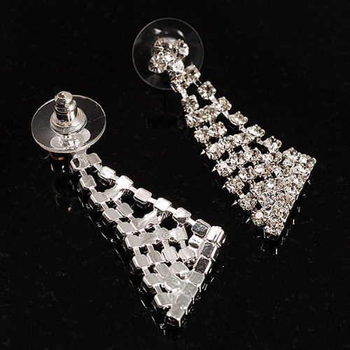 Collar de lazo de cristal y pendientes Avalaya juego de joyeria plateada brillante para bodas 6