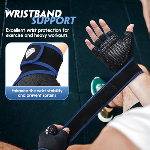 Image of Workout Gloves Gym Gloves Weight Lifting Gloves for Men Women with Full Palm Pad,Strong Wrist Wraps Support,Enhanced Grip,for Fitness,Training,Weightlifting,Exercise