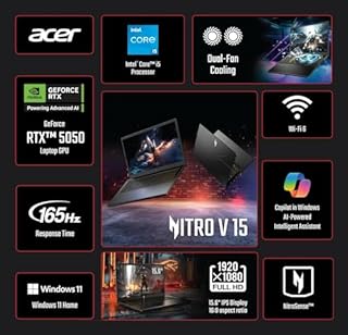 acer Nitro V 15.6” FHD IPS 165Hz Gaming Laptop, Intel Core i5-13420H, NVIDIA GeForce RTX 5050 with 8GB GDDR7 VRAM, Win11H, w/Mouse pad (16GB RAM, 512GB PCIe SSD)