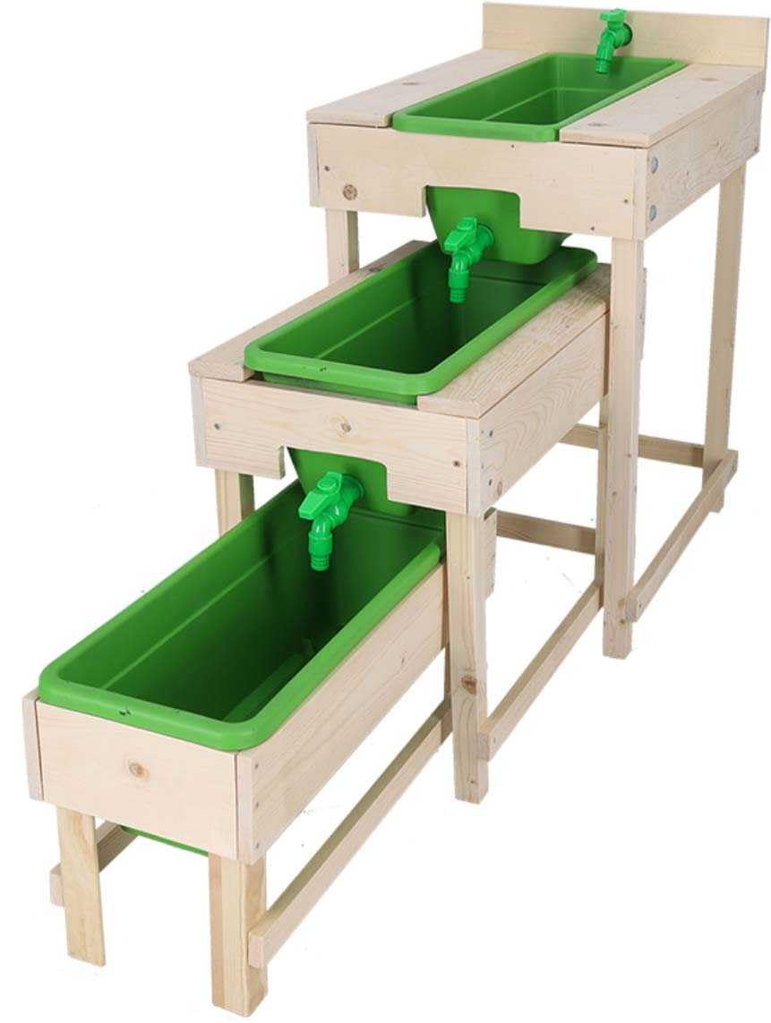 Esschert Design Kinder 3 Wassertische im Set Natur & Grün Gesamtlänge 152 cm - FSC® Holz
