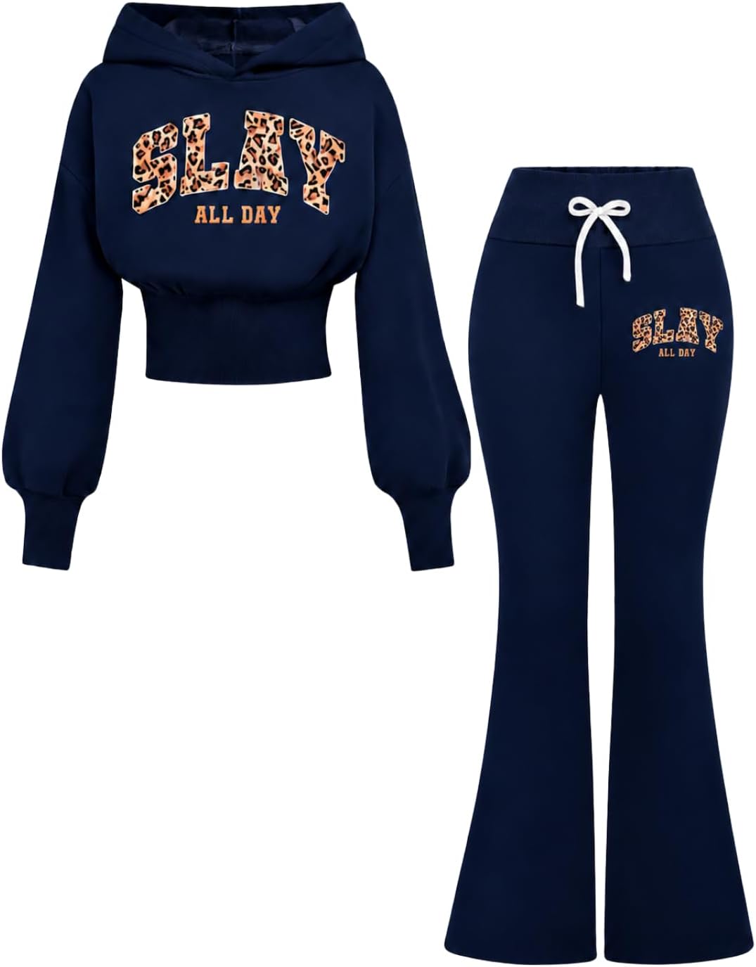 Tween Girls Clothes Long Sleeve Graphic Hoodie Sweatshirt Top + Flared Pants 2 Piece Outfit Set, Size 7-16Years