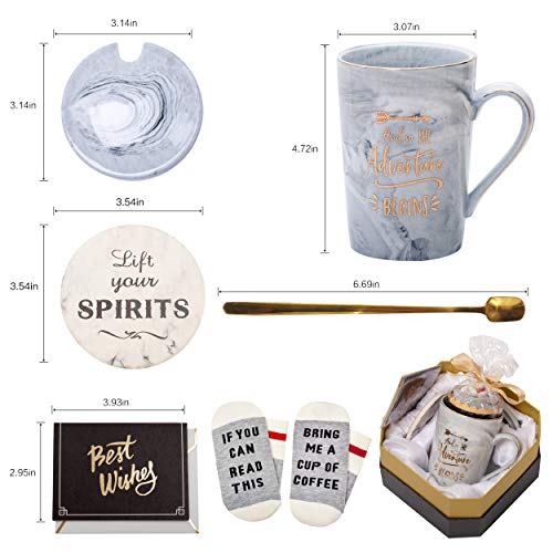 Jumway And So The Adventure Begins Mugs - Graduation Gifts For Her, Congratulations,Going Away, New Job,Divorce Gifts For Women Friends, Bff, Coworkers - 14 Oz Ceramic Coffee Mug #TOP1