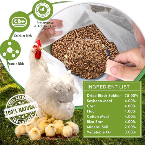 RBUGR Chicken Feed, 15lb Dried Black Soldier Fly Larvae Pellets for Chickens, Processed Chicken Food for Laying Hens, Chicken Layer Feed, Organic Chicken Feed with More Protein&Calcium Than Mealworms