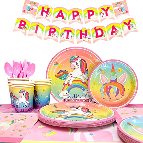 Kit Compleanno Bambina Unicorno - 129pcs Set Stoviglie per Feste...