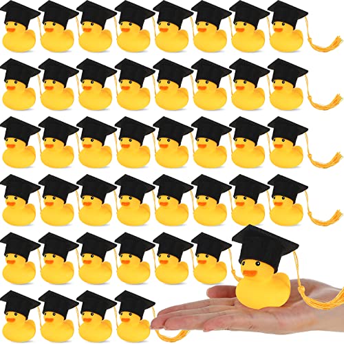 Jerify 48 Pcs 2026 Graduation Rubber Ducks with Grad Cap Bulk Grad Diploma Rubber Duck Graduation Decorations Party Bath Pool with Storage Bag for Student Gifts Swimming Pool Theme Party Favor(Gold)