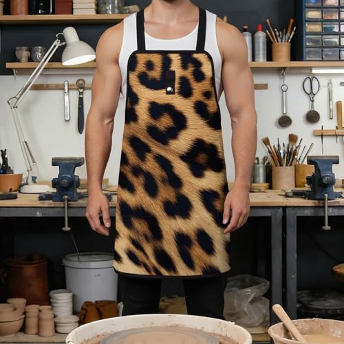 Delantal para trabajo con estampado de leopardo y 8 bolsillos miniatura 4