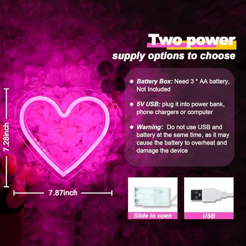 Image of Britrio Pink Heart Neon Sign Home Decor, 2 Pcs Neon Heart Light LED Wall Decoration Night Light for Girl Dorm Bedroom Wedding Birthday Party Decor Mothers Day Gift Battery Operated or USB Powered
